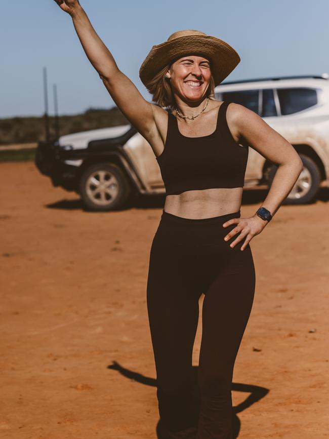 Em Armstrong is using yoga and pilates as a way to connect country people to their sense of physical and mental health, as part of an epic outback roadtrip. Picture: Supplied