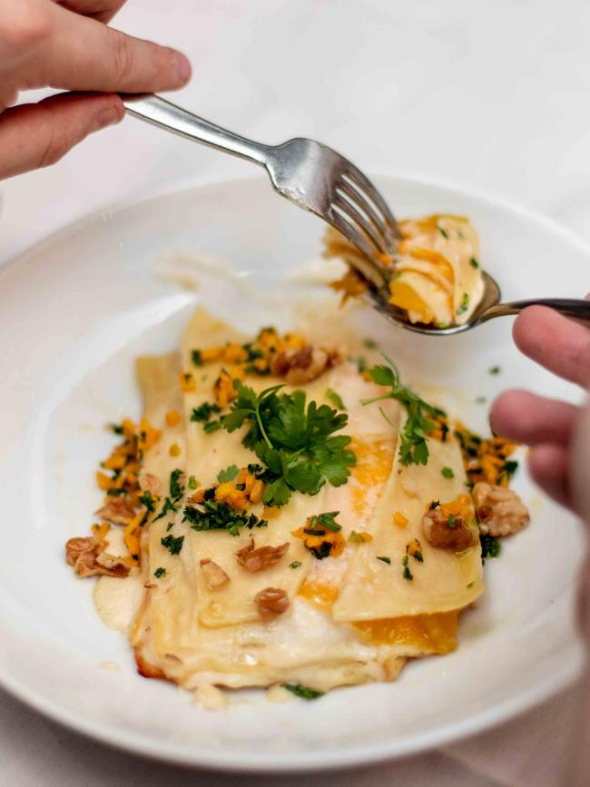 The deconstructed pumpkin lasagne with fontina cheese. Picture: @kerabeareats