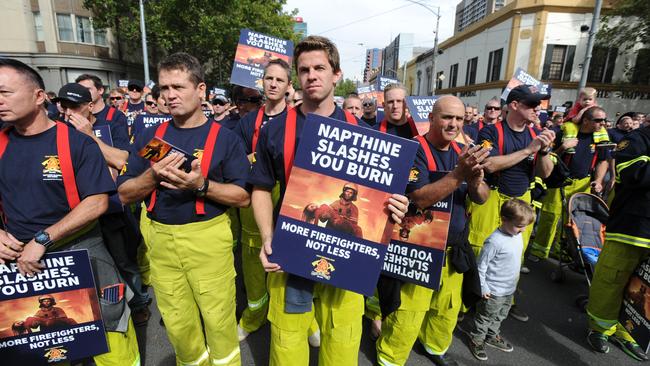 Firefighters campaigned for Daniel Andrews in 2014. Picture: Andrew Henshaw