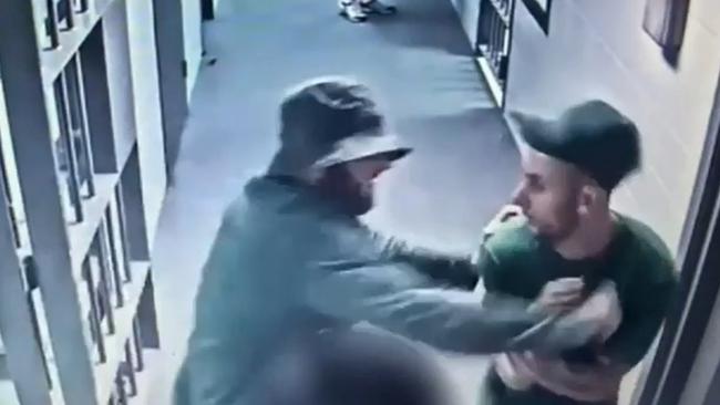 CCTV from inside the prison when Mohammed ’Little Crazy’ Hamzy was attacked. Picture: 9News