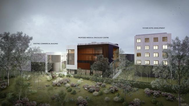 An artist’s impression of the hospital (centre). Pictures: Team2 Architects