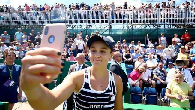 Ashleigh Barty takes a selfie at Edgbaston Priory Club on June 22.