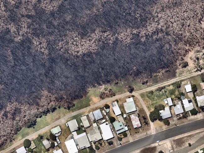 Homes on Crowdy Street in Harrington was saved by firefighters and an all-out aerial assault. Picture: Nearmap