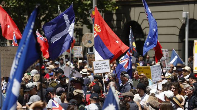 Thirty nine people have contracted Covid-19 after they attended an anti-vaccine rally in Melbourne. Picture: Alex Coppel.