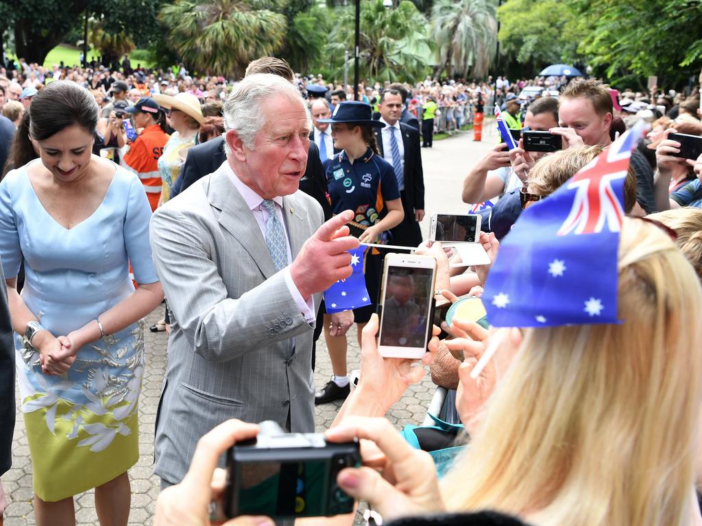 Charles greeted by public during a visit to Brisbane on April 4, 2018. Picture: AAP