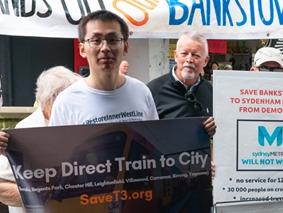 Roydon Ng was among those who protested against the Metro at Campsie last month. Picture: Deborah K/Save T3