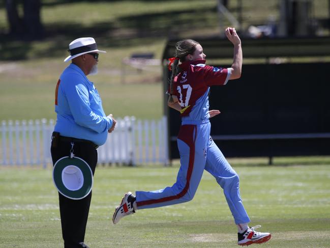 April Foulcher opens the bowling. Picture Warren Gannon Photography