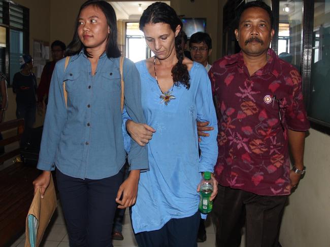 Sara Connor pictured at Denpasar Police Station before being interviewd by police. Picture: Lukman S. Bintoro