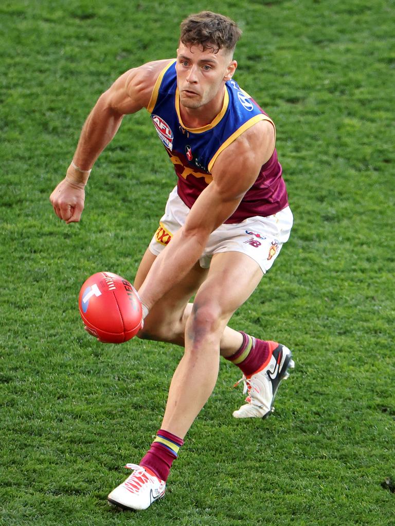 Josh Dunkley in action during the 2023 AFL Grand Final match between Collingwood and Brisbane Lions. (Photo by Jonathan DiMaggio/AFL Photos/via Getty Images)