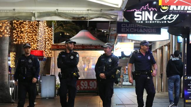 Police on patrol in Surfers Paradise. Picture Glenn Hampson