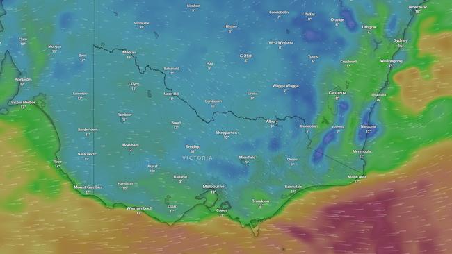 The Windy.com wind radar as at 8am on Monday. Picture: Supplied