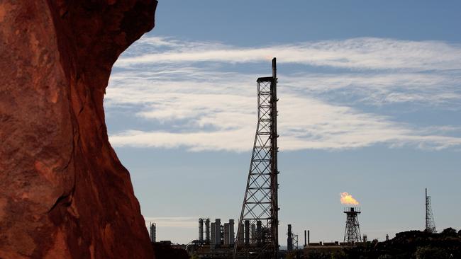 Gas flares at the Woodside-operated North West Shelf Venture. Picture: AFP Photo/Greg Wood