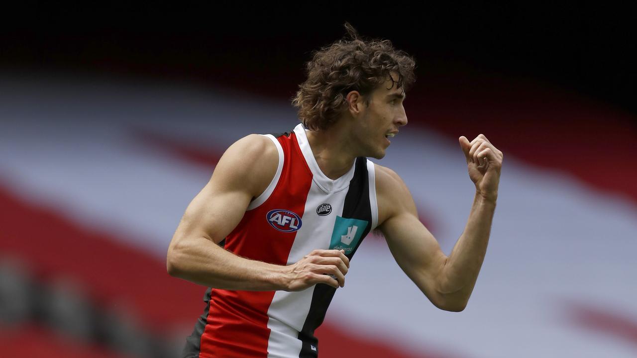 Max King celebrates a goal against the Western Bulldogs last weekend.