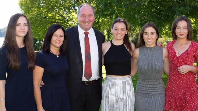 Natalie and Barnaby Joyce with daughters Odette (far left) and Caroline, Julia, Bridgette. Picture: Facebook