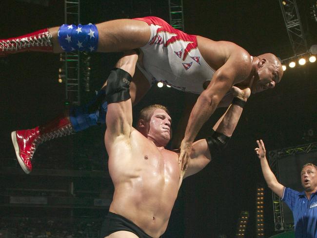 Lesnar sends another opponent to the canvas.