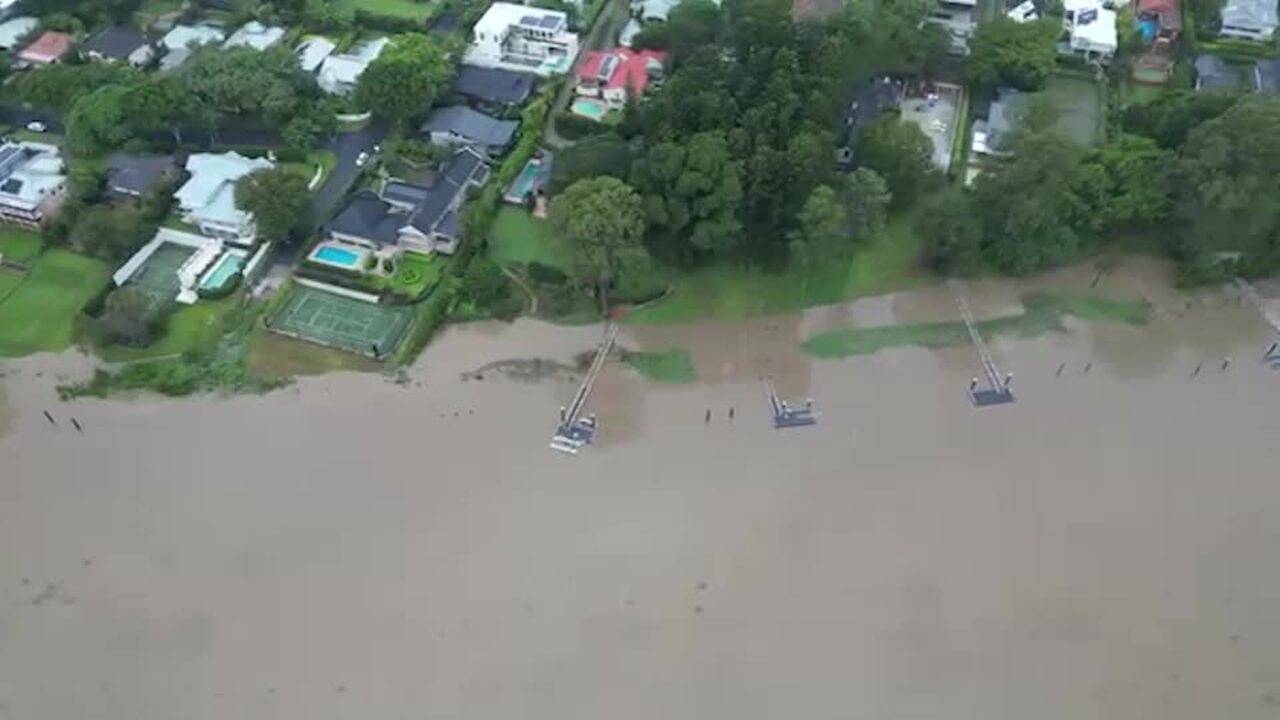 Drone footage shows Brisbane River flooding