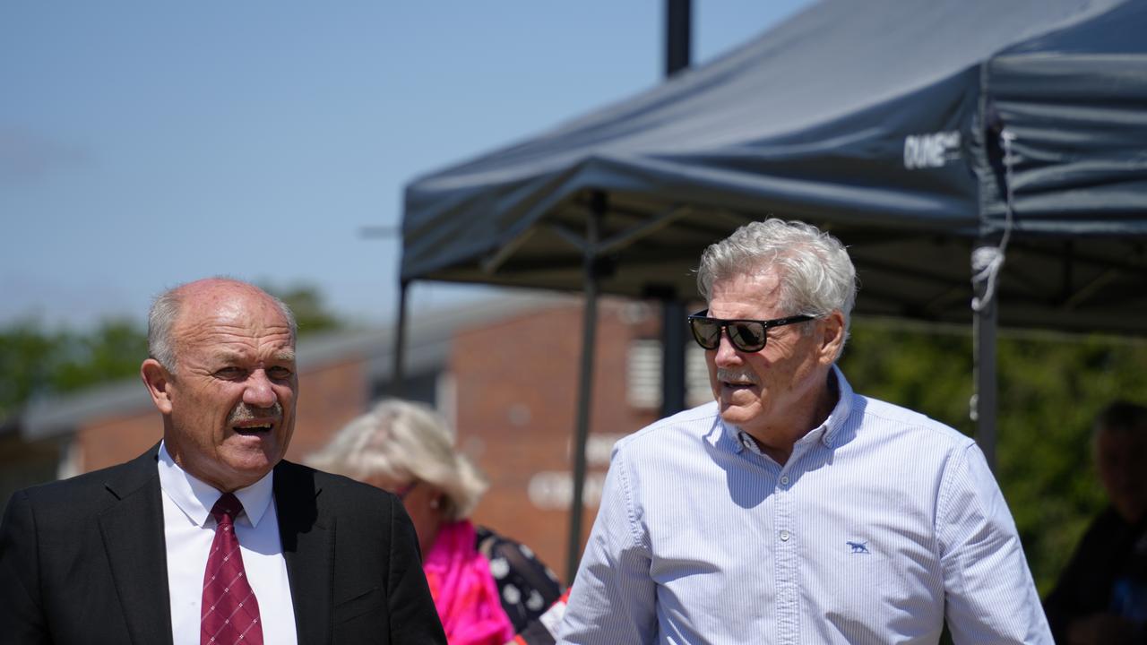 State of Origin legends Wally Lewis and Gene Miles at John McDonald's funeral.