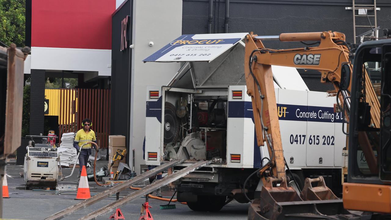 Workmen on the job at KFC Nerang. Picture: Glenn Hampson