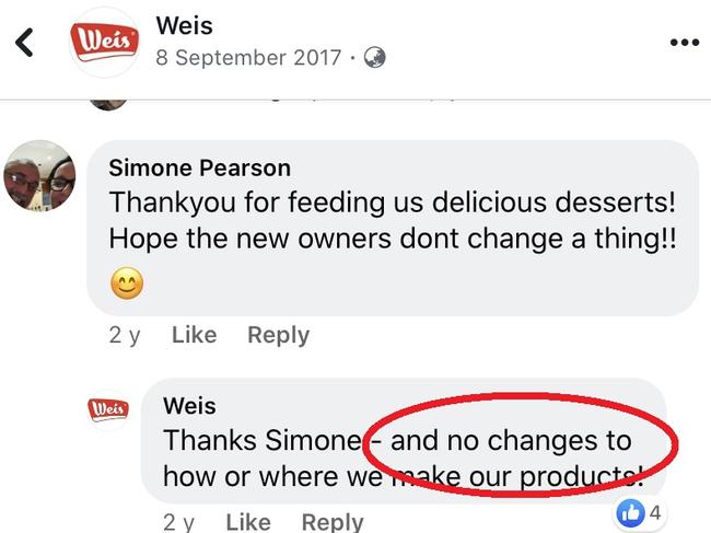 An awkward social media message from Weis, by then owned by Unilever, assuring customers its factory would remain open.