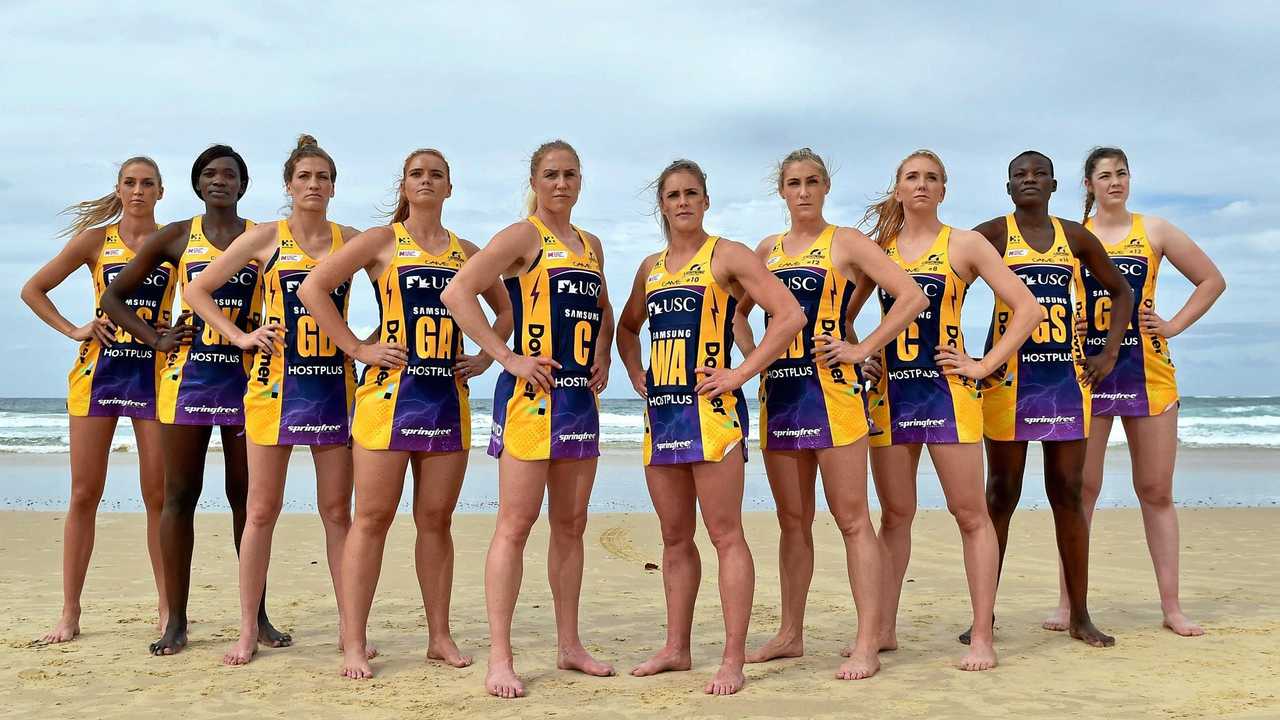 LIGHTNING: Sunshine Coast Lightning athletes Cara Koenen, Phumza Maweni, Karla Pretorius, Steph Wood, Laura Langman, Laura Scherian, Jacqui Russell, Madeline McAuliffe, Peace Proscovia and Annika Lee-Jones. Picture: Patrick Woods