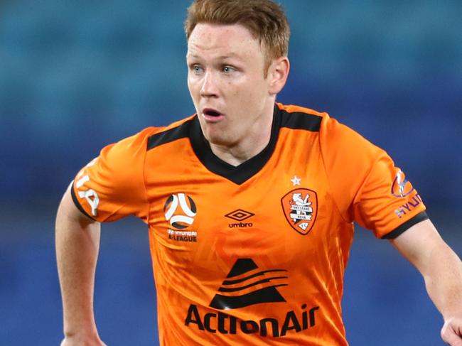 GOLD COAST, AUSTRALIA - JULY 19: Corey Brown of the Roar kicks during the round 29 A-League match between the Brisbane Roar and Adelaide United at Cbus Super Stadium on July 19, 2020 in Gold Coast, Australia. (Photo by Chris Hyde/Getty Images)