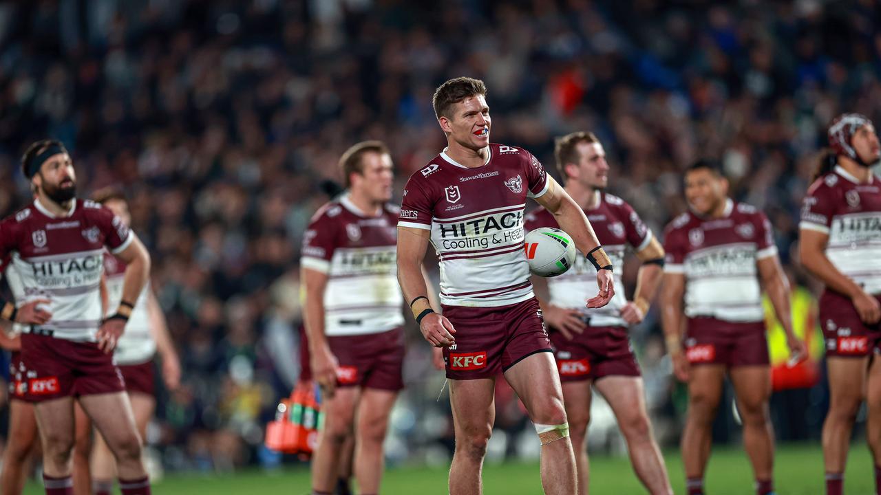 Manly's slim finals hopes are officially over, after going down to the Warriors in Round 25. Picture: NRL Imagery.