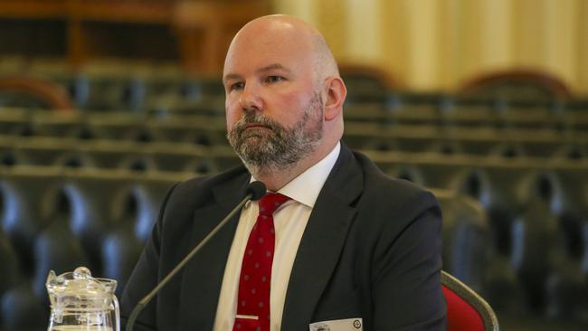Coles head of public affairs Adam Fitzgibbons answered questions from politician on Monday. Picture: NCA NewsWire/ Glenn Campbell
