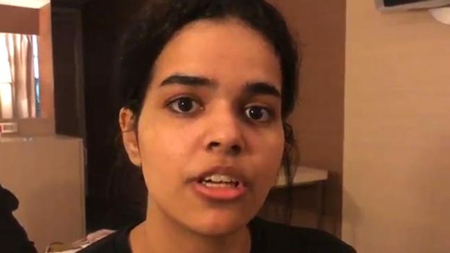 This screen grab from a video released to AFPTV via the Twitter account of Rahaf Mohammed al-Qunun on January 7, 2019 shows a still of Qunun speaking in Bangkok on January 7. - Rahaf Mohammed al-Qunun held at Bangkok airport said she would be killed if she was repatriated by Thai immigration officials, who confirmed the 18-year-old was denied entry to the country on January 6. Qunun told AFP she was stopped by Saudi and Kuwaiti officials when she arrived in Suvarnabhumi airport in Bangkok and her travel document was forcibly taken from her, a claim backed by Human Rights Watch. (Photo by Handout / Courtesy of Rahaf Mohammed al-Qunun / AFP) / -----EDITORS NOTE --- RESTRICTED TO EDITORIAL USE - MANDATORY CREDIT "AFP PHOTO / TWITTER / Courtesy of Rahaf Mohammed al-Qunun" - NO MARKETING - NO ADVERTISING CAMPAIGNS - DISTRIBUTED AS A SERVICE TO CLIENTS - NO ARCHIVES