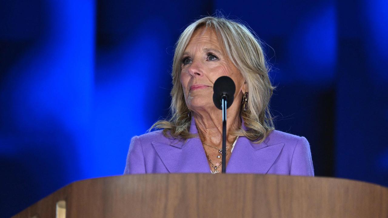 US First Lady Jill Biden does a stage check before the start of the first day of the Democratic National Convention. Picture:  AFP.