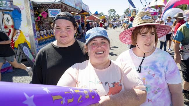 Enjoying the Toowoomba Royal Show are (from left) Shikana, Meagan and Adrienne, Friday, April 19, 2024. Picture: Kevin Farmer