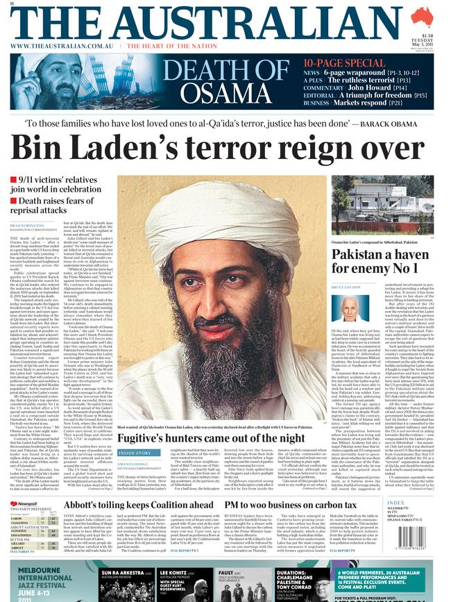 Front page of The Australian, May 3, 2011