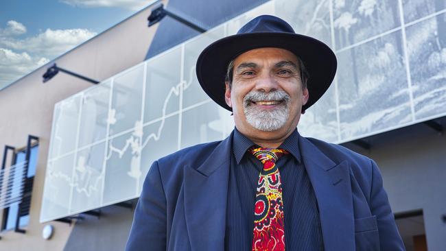 IWC CEO Ara Harathunian in front of the screens project which won the organisation the 2020 Premier's Award for Reconciliation. Photo: Simon Young.