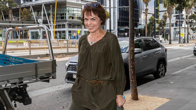 Kimberley Kitching arrives at Labor HQ in Docklands, Melbourne, last December. Picture: Jake Nowakowski