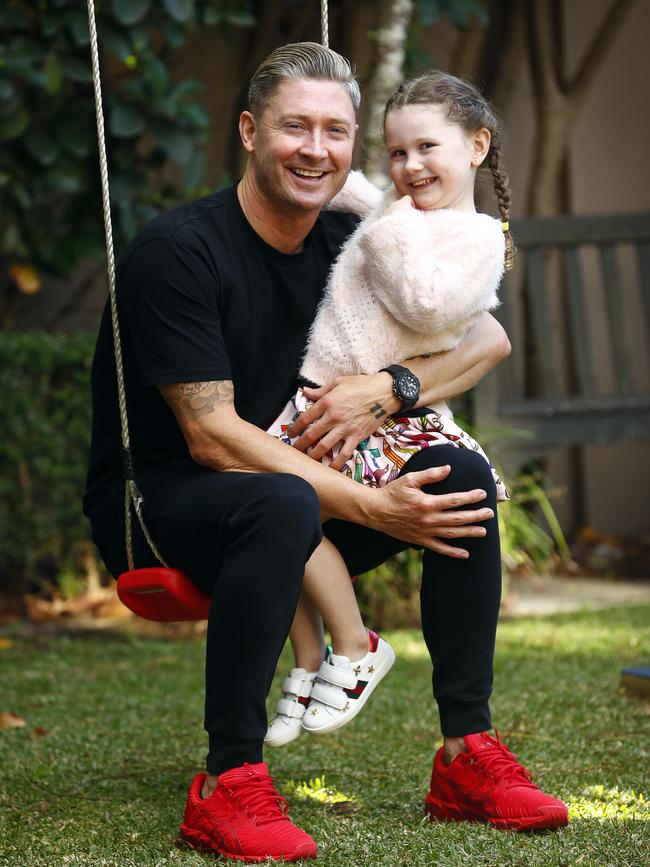 Michael Clarke with daughter Kelsey Lee at his Vaucluse home. Picture: Sam Ruttyn