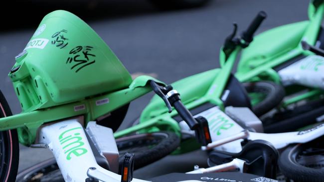 The council said that “insufficient management by providers has left residents having to step over discarded bikes, greatly increasing the risk of injury”. Picture: NCA NewsWire / Damian Shaw
