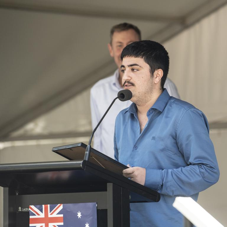 W. H. Groom Centenary of Toowoomba Scholarship winner Farhan Khudir. Australia Day celebrations at Picnic Point in Toowoomba. Thursday, January 26, 2023. Picture: Nev Madsen.