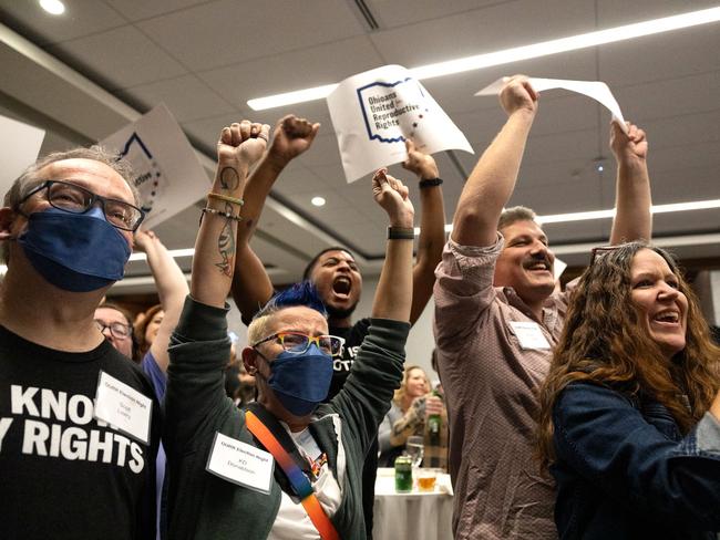 Abortion rights supporters celebrate winning the referendum on the so-called Issue 1, a measure to enshrine a right to abortion in Ohio's Constitution, in Columbus, Ohio on November 7, 2023. Residents of Ohio voted November 7, 2023 to enshrine the right to an abortion in the Republican-run US state's constitution, US media projected, in what could be a bellwether for an issue which is likely to dominate next year's presidential race. (Photo by Megan JELINGER / AFP)