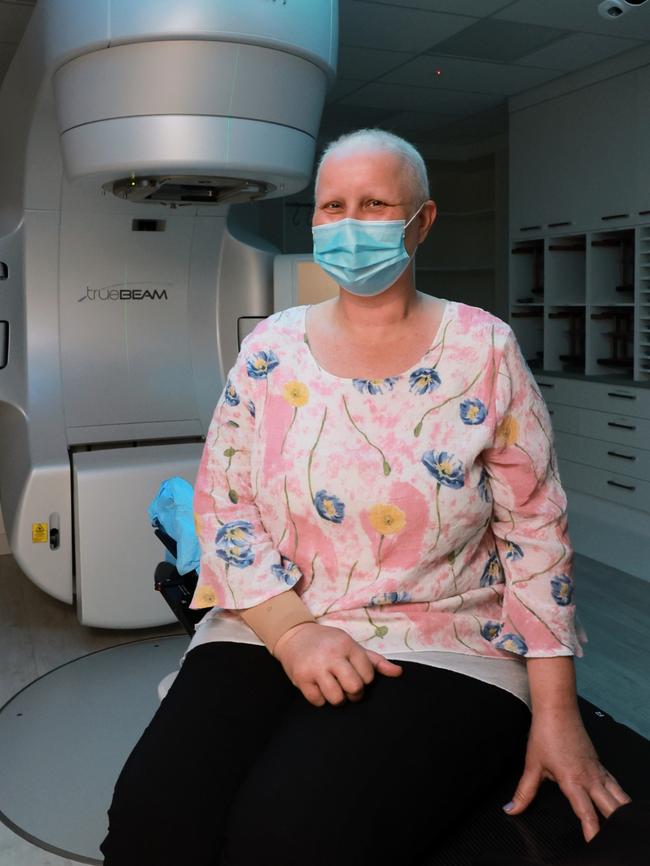 Wendy Tagget was the first to be treated at Cairns Hospital with the new linear accelerator machine. Photo: Brendan Radke