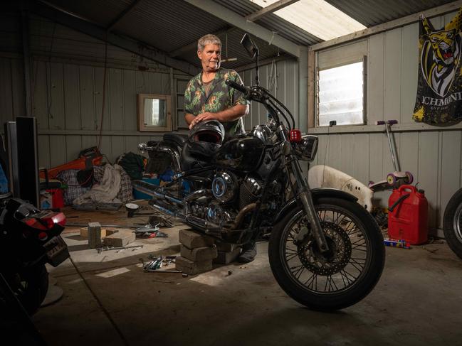 14-03-2024 Malcolm Grahame preparing his motorbike for the Black Dog Ride on the weekend. Picture: Brad Fleet