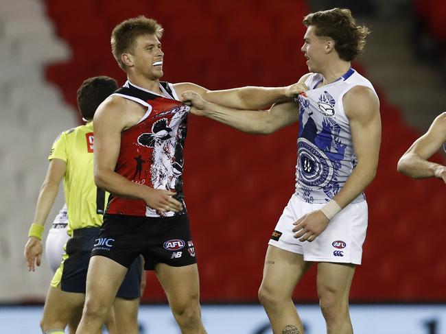 Tempers flared in the clash of two struggling sides. Picture: Getty Images