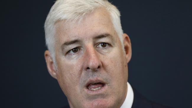 Rugby Australia Chairman Cameron Clyne speaks to the media following the Rugby Australia Annual General Meeting in Sydney, Monday, April 8, 2019. (AAP Image/Chris Pavlich) NO ARCHIVING