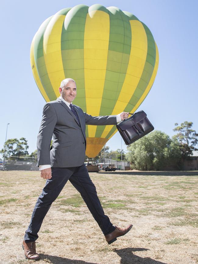 Kangaroo Grounds’ Damian Crock said a hot-air balloon ride could slash the commute during the construction blitz. Picture: Ellen Smith