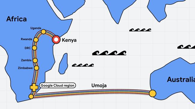 A very general map of the new Google cable. Picture: Supplied