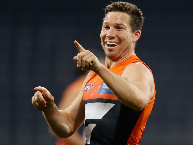 Toby Greene will be hoping to spoil Eddie Betts’ party. (Photo by Michael Willson/AFL Photos via Getty Images)