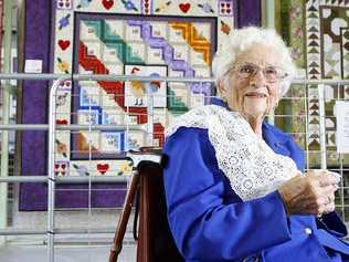 Elizabeth Jordan is 100 years old and shows her crochet work at the Ipswich Show every year. . Picture: Claudia Baxter