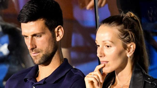 Djokovic and his wife watch a match at the recent event.