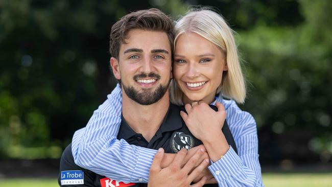 Josh Daicos and partner Annalise Dalins met at a bar in between lockdowns. Picture: Tony Gough