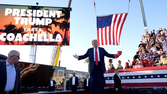 Donald Trump, polling better than he ever did in 2016 or 2020, campaigned in deep-Blue California in a push to win the national popular vote. Picture: AP Photo