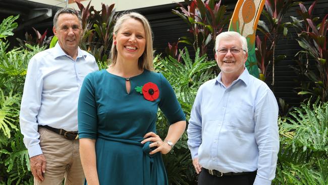 Member for Cook, David Kempton, Member for Barron River, Bree James and Member for Mulgrave, Terry James at Cairns Hospital. Picture: Samuel Davis