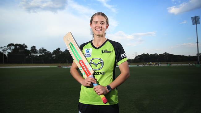 24/10/2019. Phoebe Litchfield, 16 years old, upcoming cricket star who recently signed with Sydney Thunder, photographed after training at Bankstown International Sportspark in Rooty Hill in Sydney's West. Britta Campion / The Australian